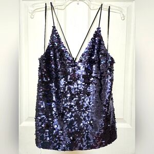 ZARA TRF Collection Spaghetti Strap Camisole Blue Sequin Top XS NWOT